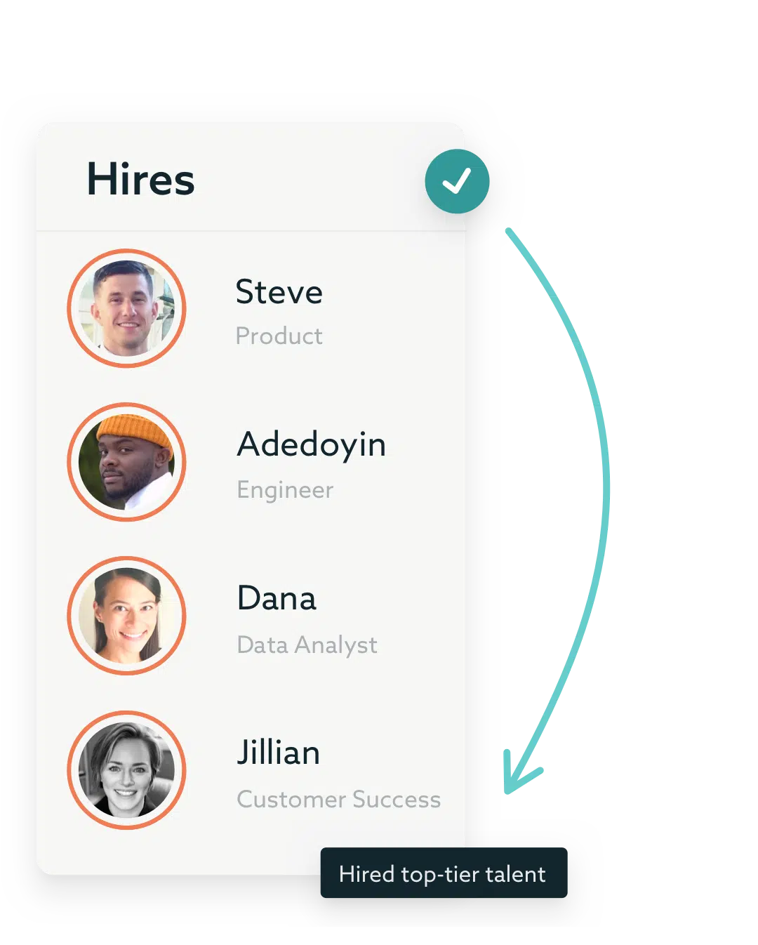 Graphic that illustrates Confluent partnered with BreakLine and then hired talent from BreakLine. Includes 4 examples of alums hired: Steve, Adedoyin, Dana, and Jillian.